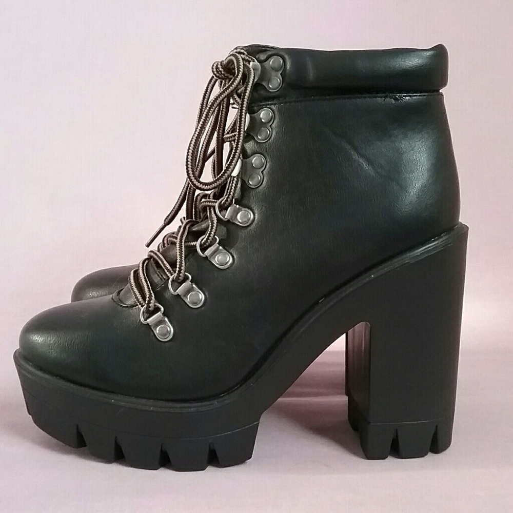 SOLD Platform Vegan Leather Lace-up Ankle Boots